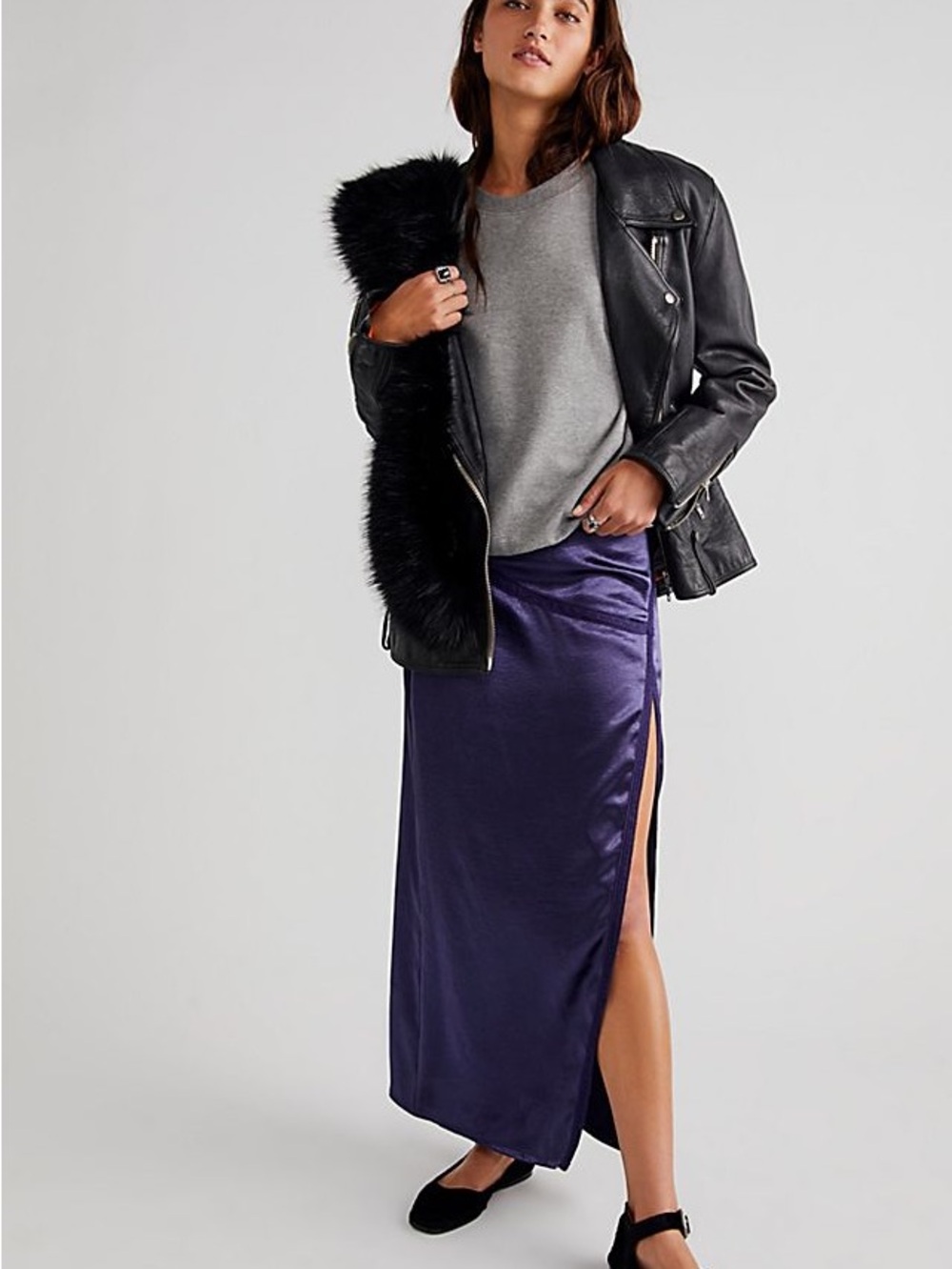 Free People Dakota Satin Midi Skirt